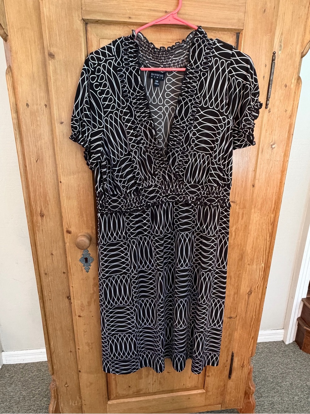 Enfocus Women Black & White Geometric Midi Dress Sz 14W Lightweight Classy Cute